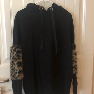 Black Zara Hoodie with Faux Fur Sleeves